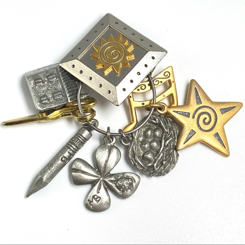 Brooch Pin Pendant Seven Charms Including Four Marjolein Bastin Pewter